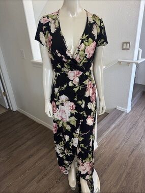 Lovely Day Black Floral Wrap Maxi Dress with Pink Blossoms